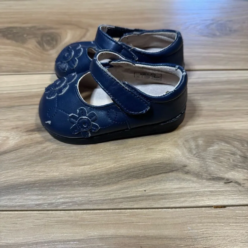 Sneak a Roo Baby 6 Navy Squeaker Mary Jane Shoes Floral Playwear Cottagecore